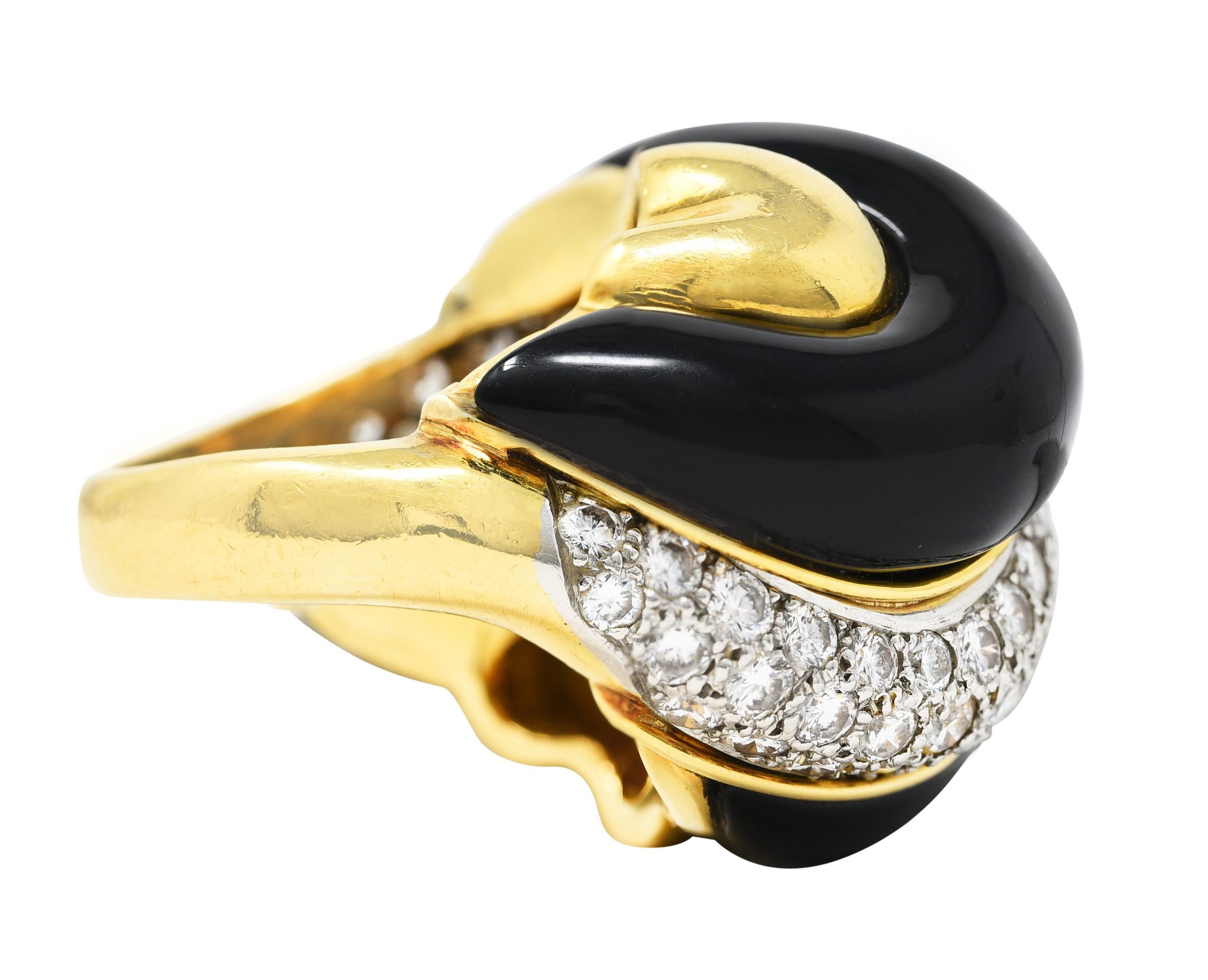 Charles Turi Diamond Enamel Platinum 18k Yellow Gold Swirling Vintage Ring 7