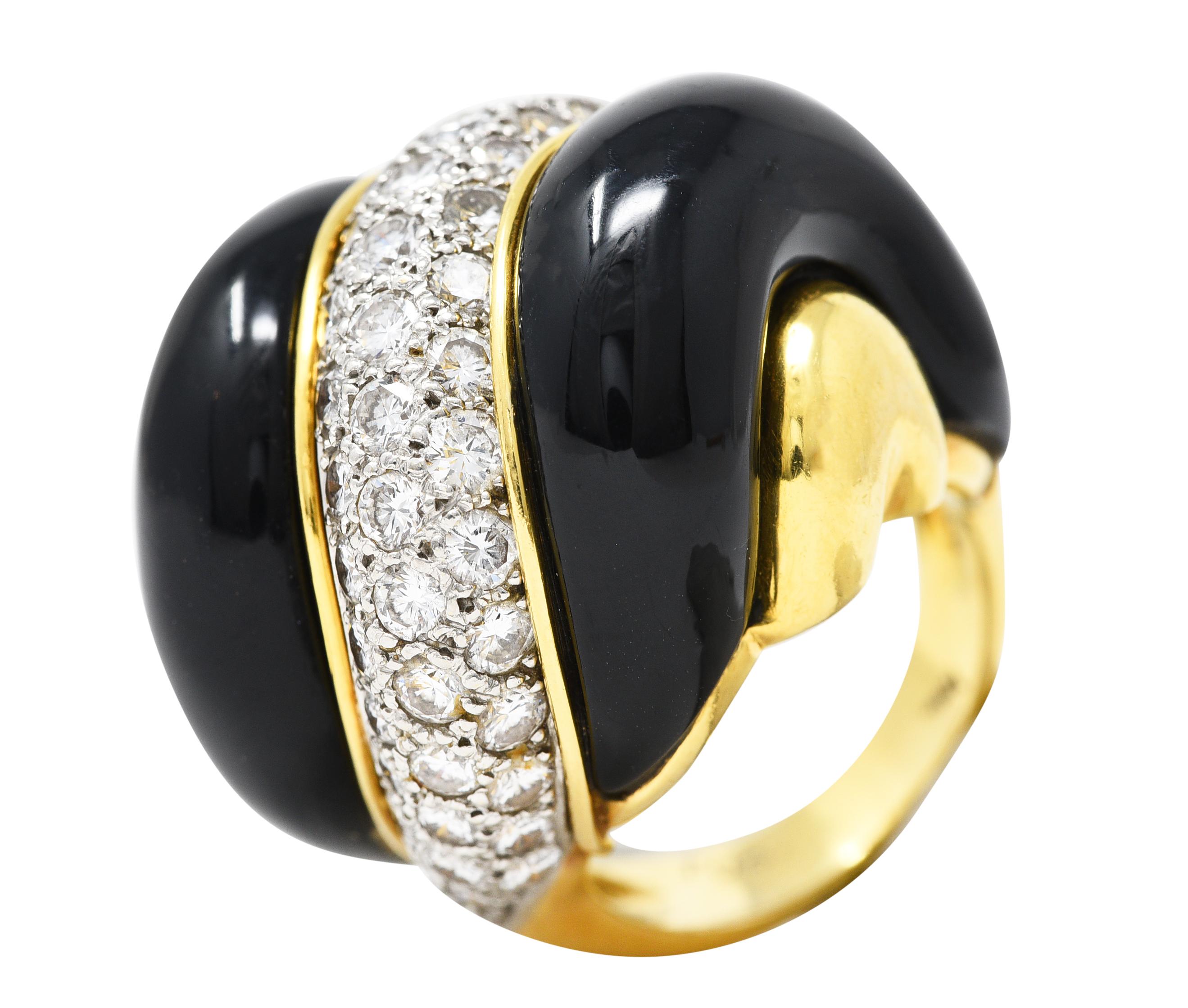 Women's or Men's Charles Turi Diamond Enamel Platinum 18k Yellow Gold Swirling Vintage Ring