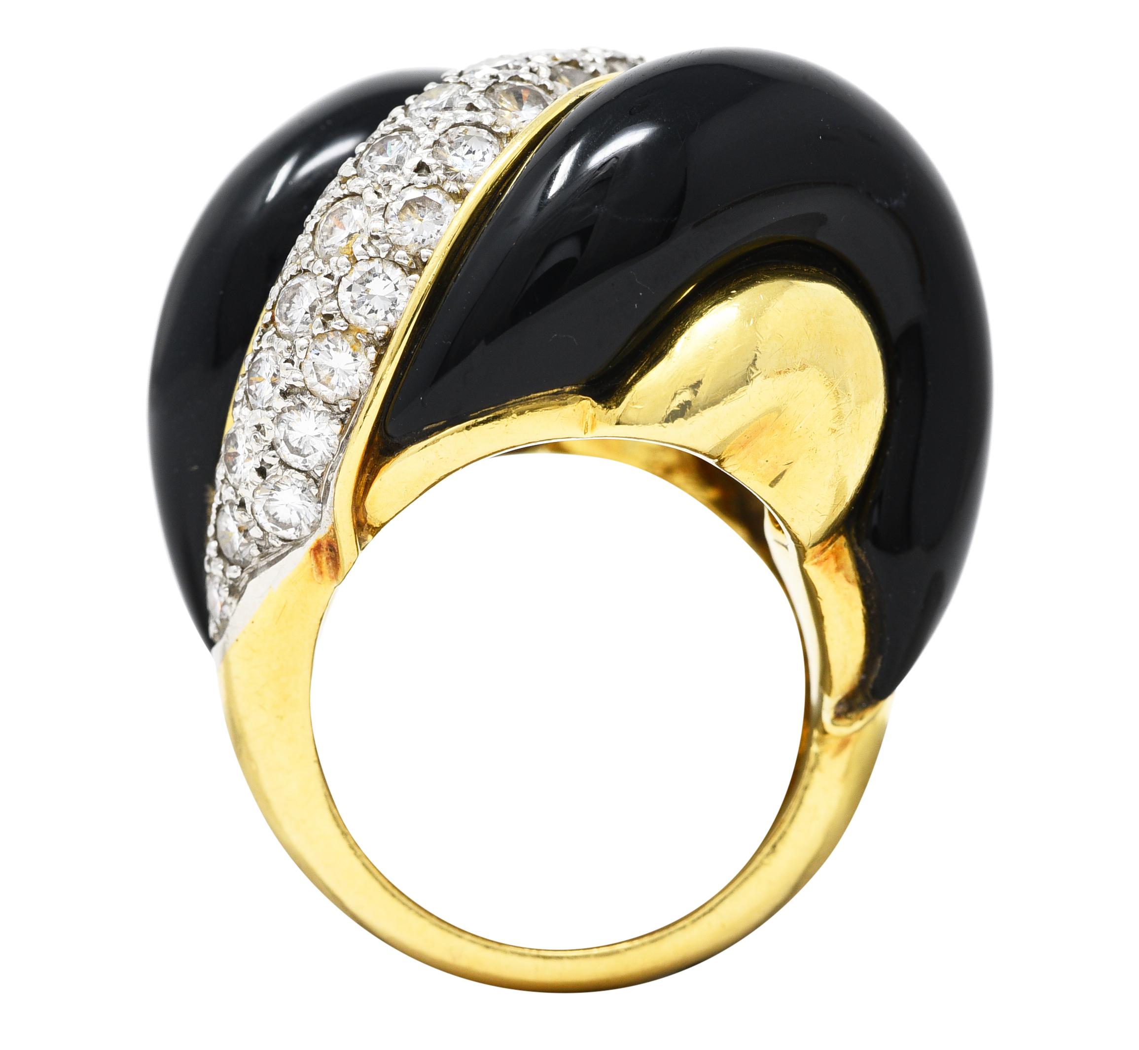 Charles Turi Diamond Enamel Platinum 18k Yellow Gold Swirling Vintage Ring 1