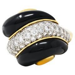 Charles Turi Diamond Enamel Platinum 18k Yellow Gold Swirling Vintage Ring