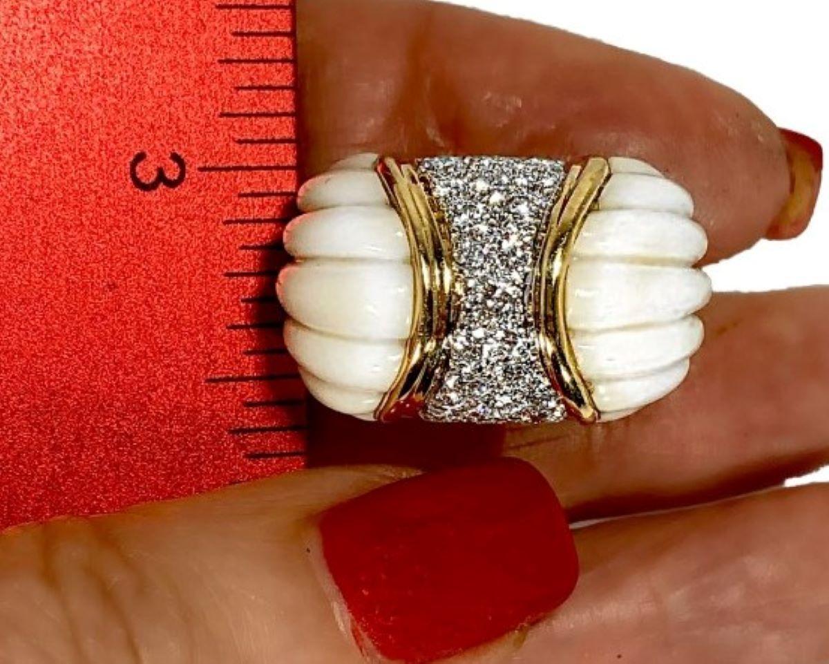 Charles Turi Fluted White Coral, Diamond and Yellow Gold Ring 1