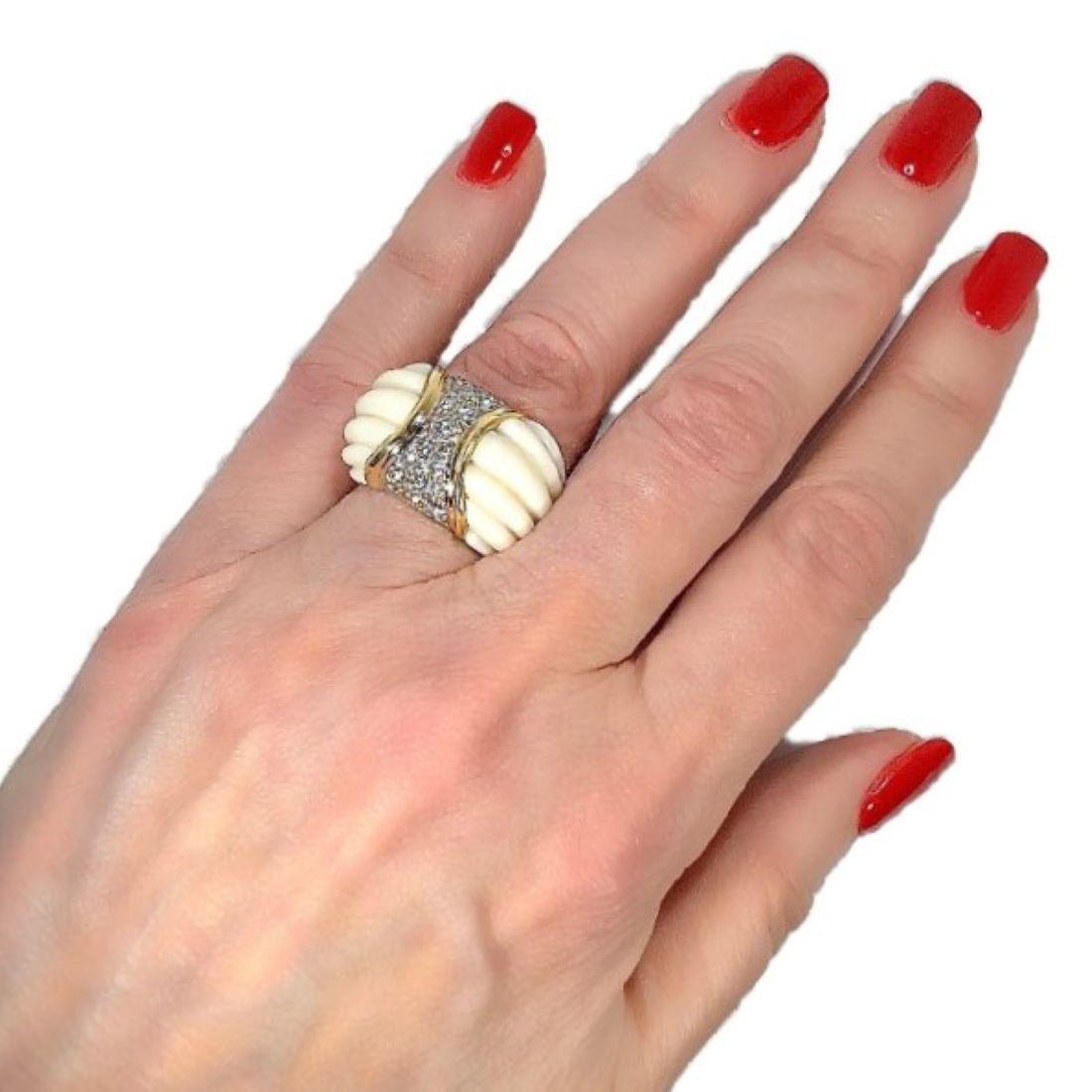 Charles Turi Fluted White Coral, Diamond and Yellow Gold Ring 3