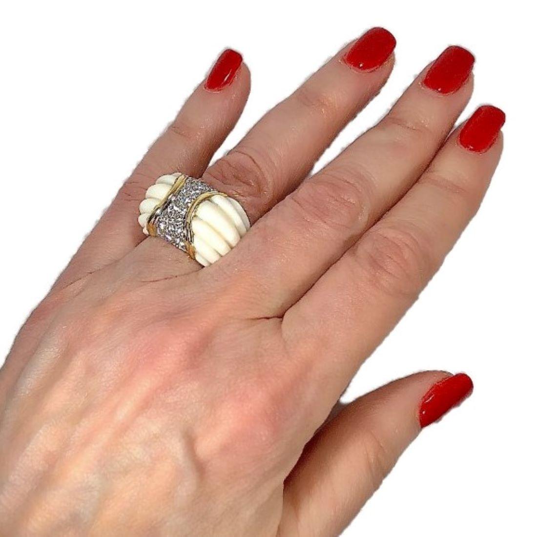Charles Turi Fluted White Coral, Diamond and Yellow Gold Ring 4
