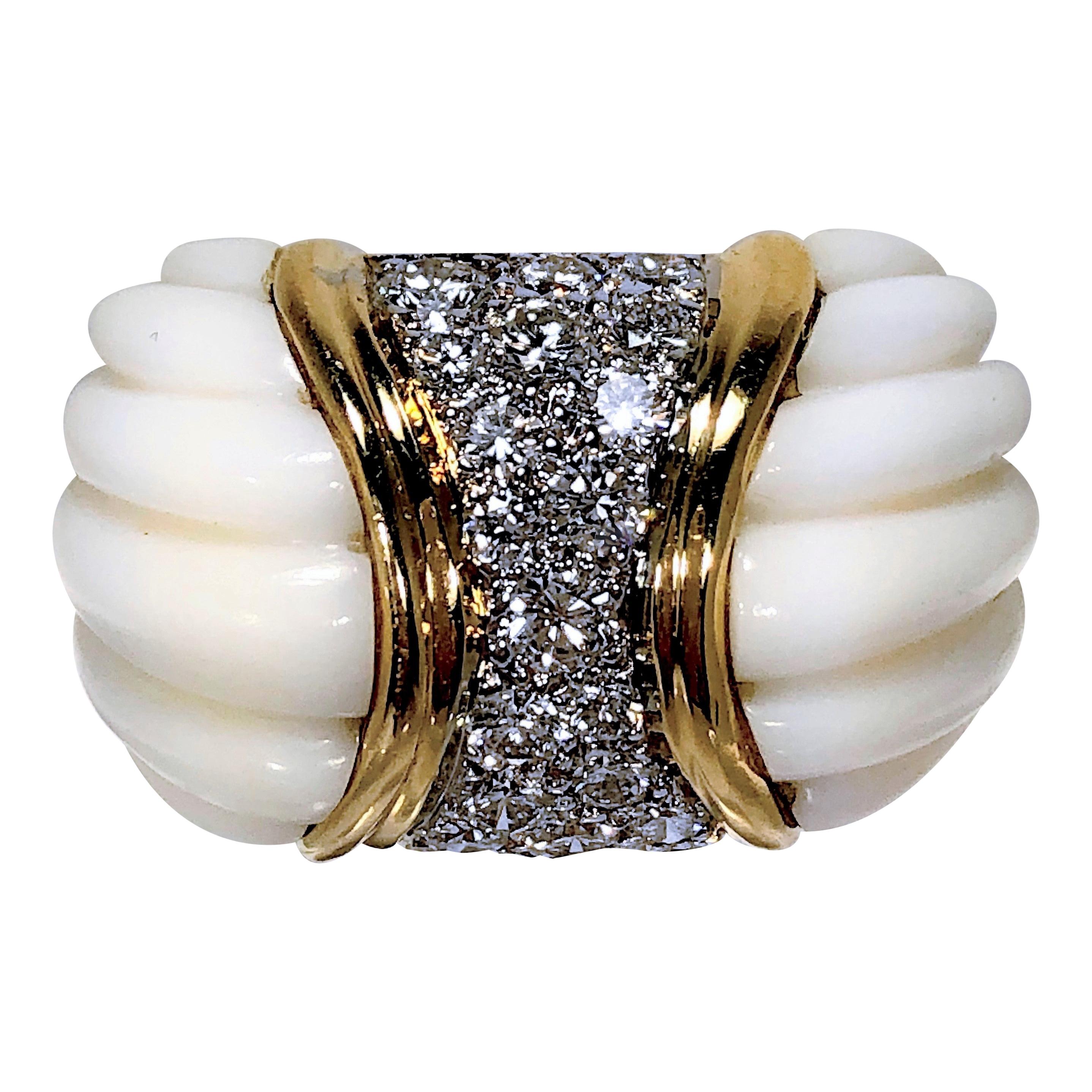 Charles Turi Fluted White Coral, Diamond and Yellow Gold Ring