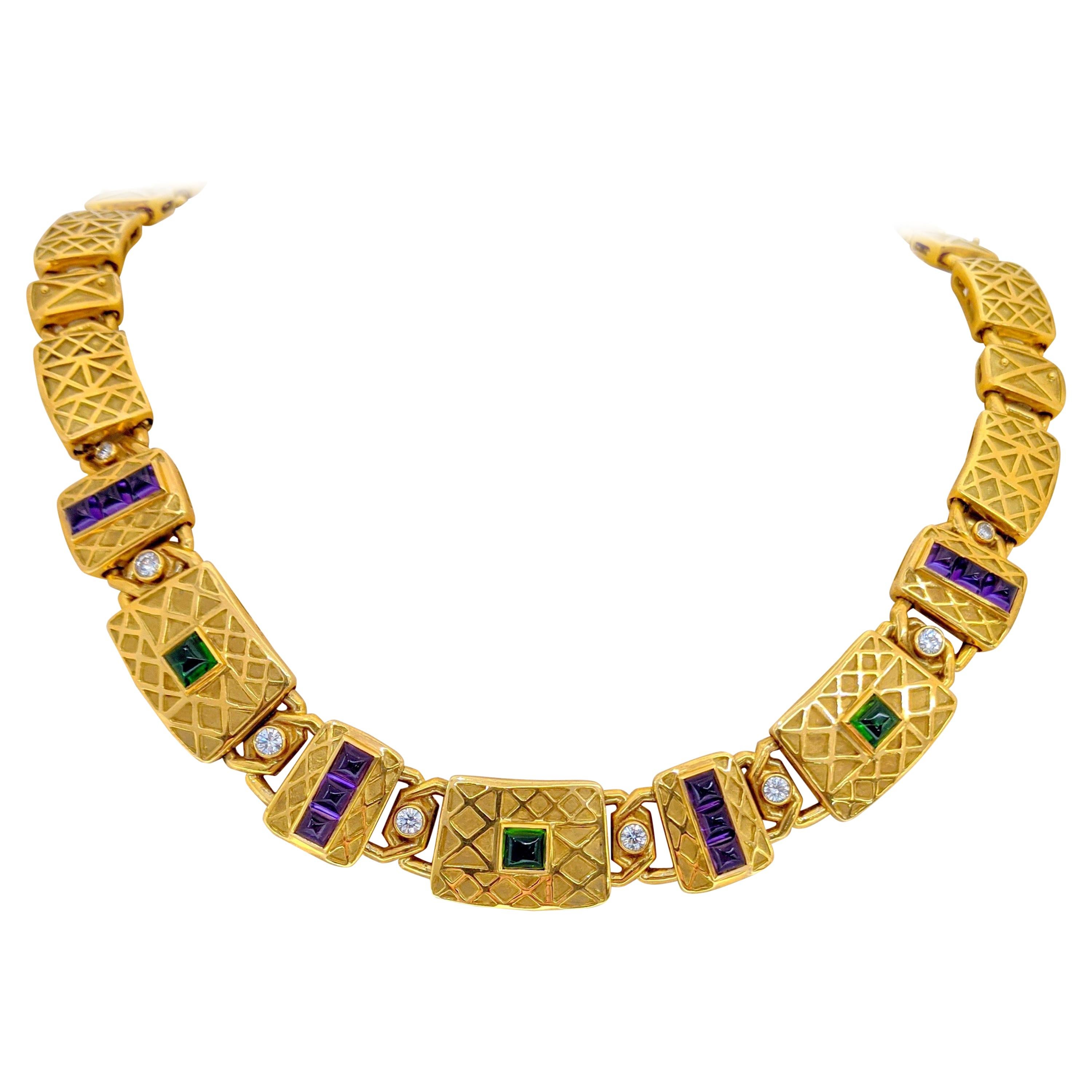 Charles Turi for Cellini NYC, 18 Karat YG Necklace with Diamonds & Semi Precious