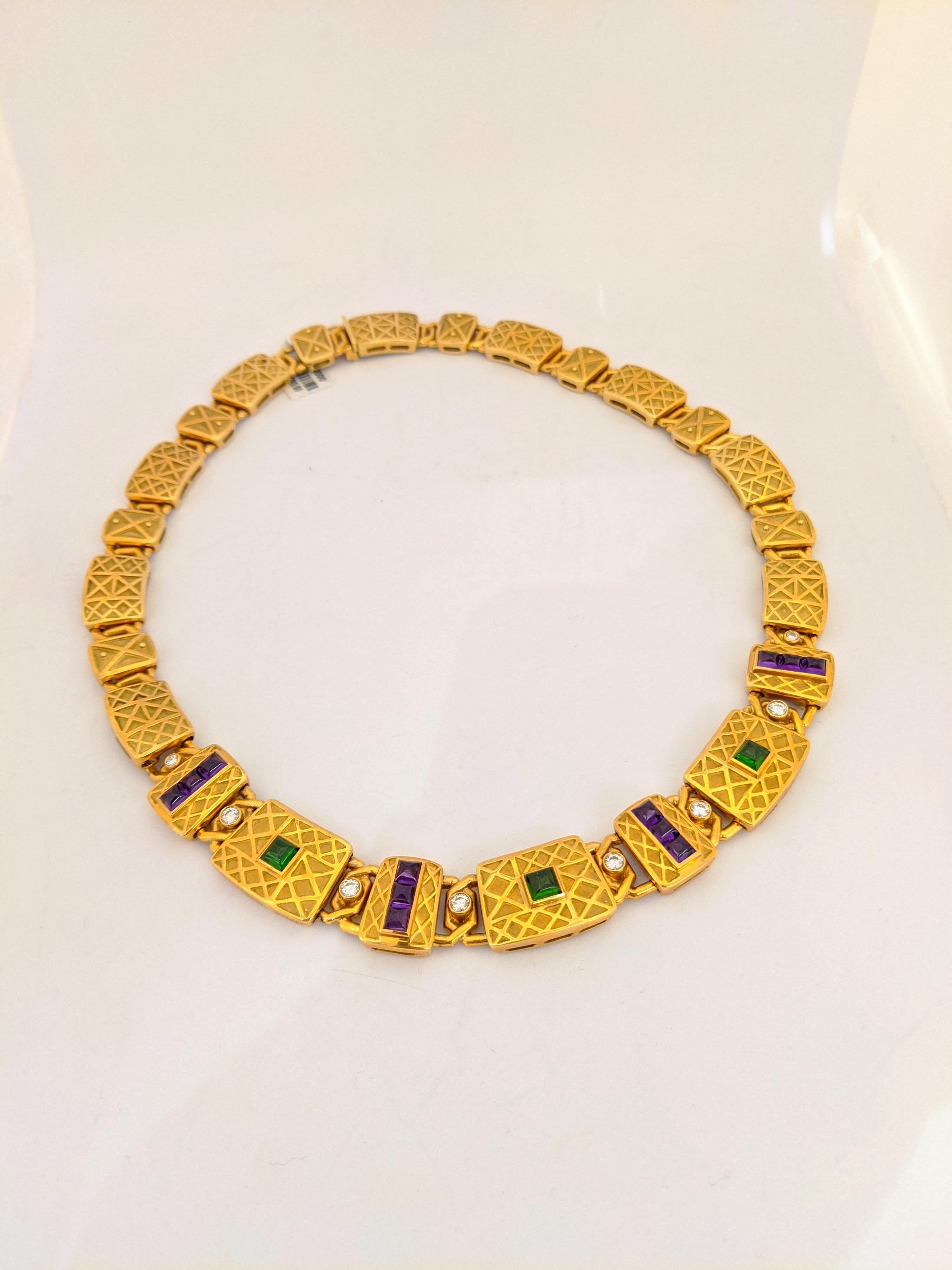 Charles Turi für Cellini NYC, 18 Karat YG Halskette mit Diamanten und Halbedelsteinen (Retro) im Angebot