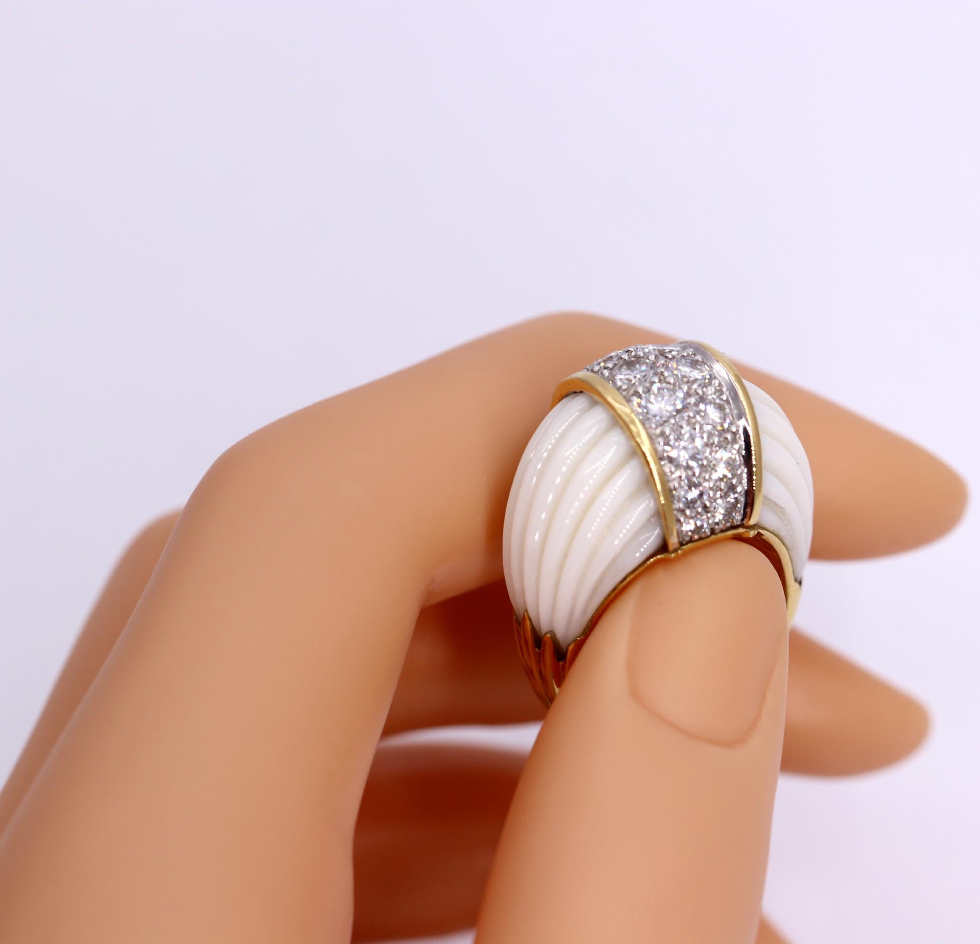 Brilliant Cut Charles Turi Gold Diamond and White Coral Ring
