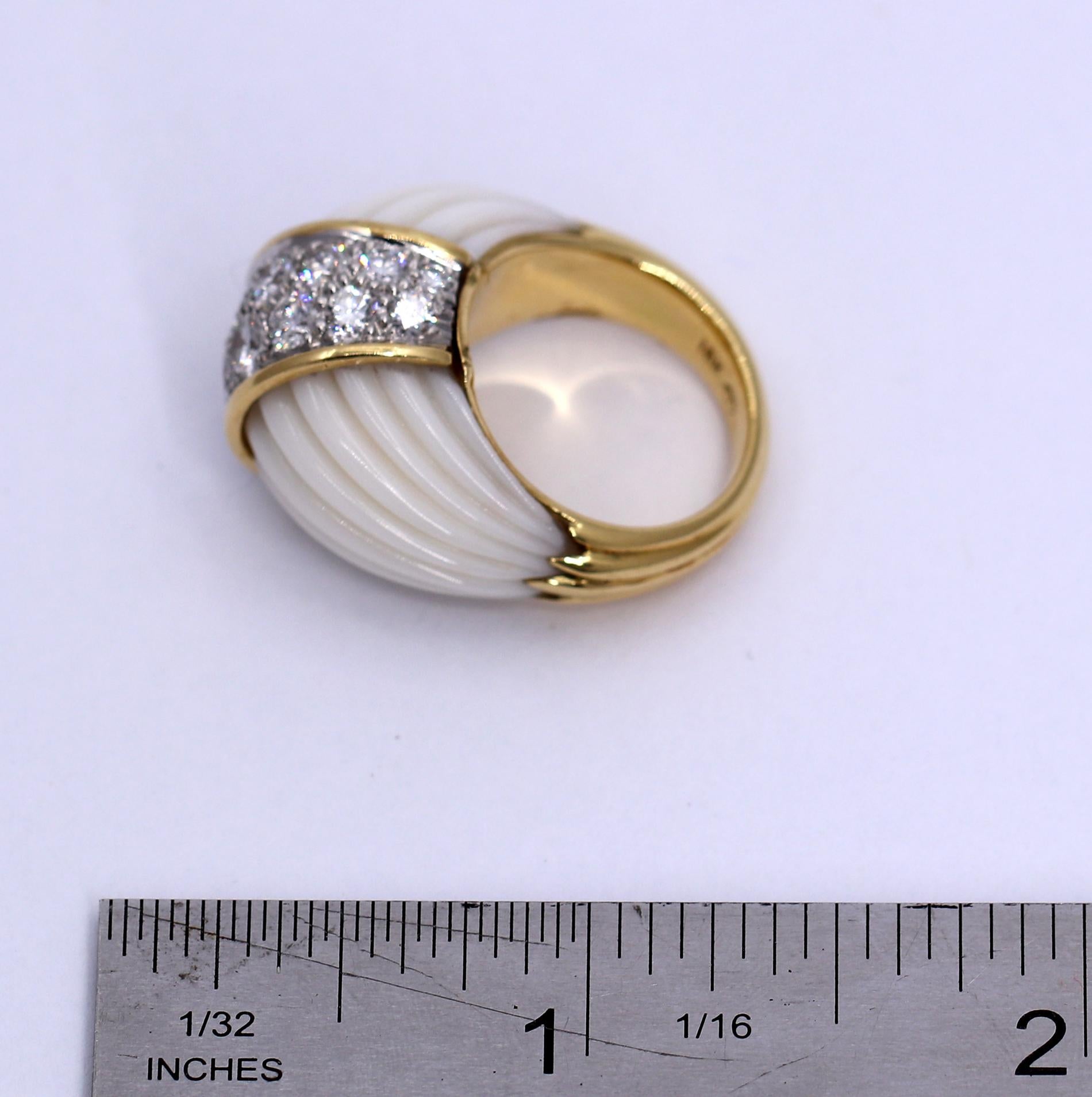 Women's Charles Turi Gold Diamond and White Coral Ring
