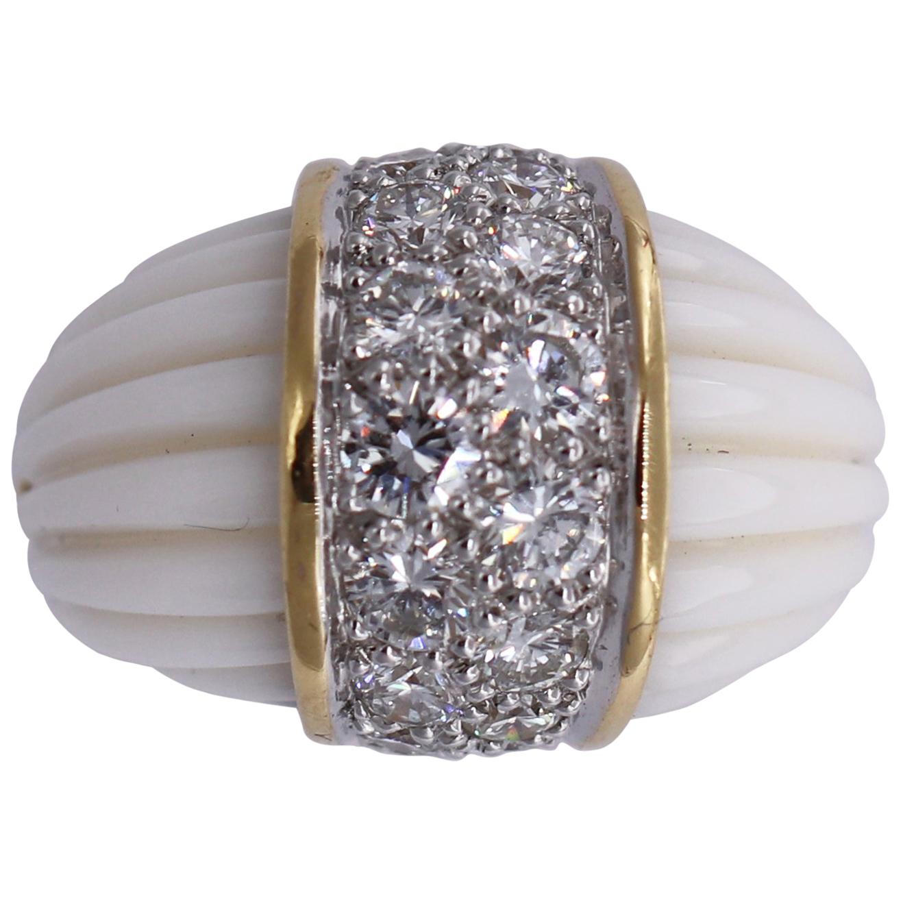 Charles Turi Gold Diamond and White Coral Ring