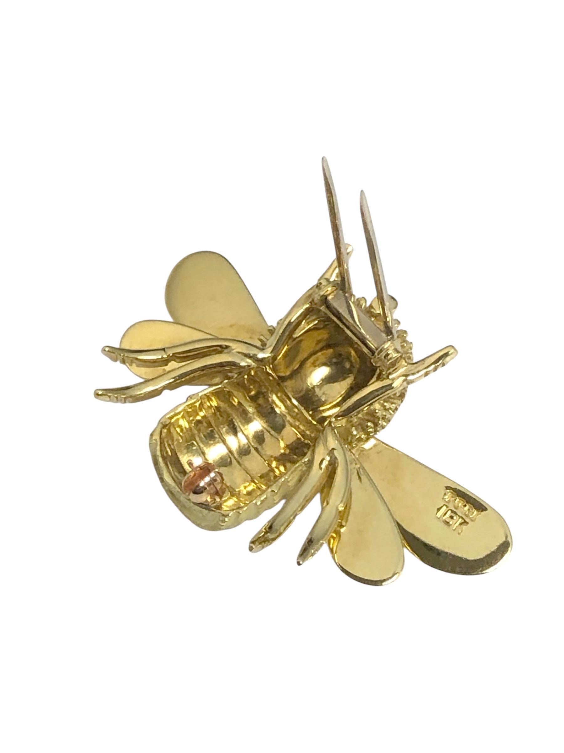 Charles Turi large Yellow Gold Bumble Bee clip Brooch 1