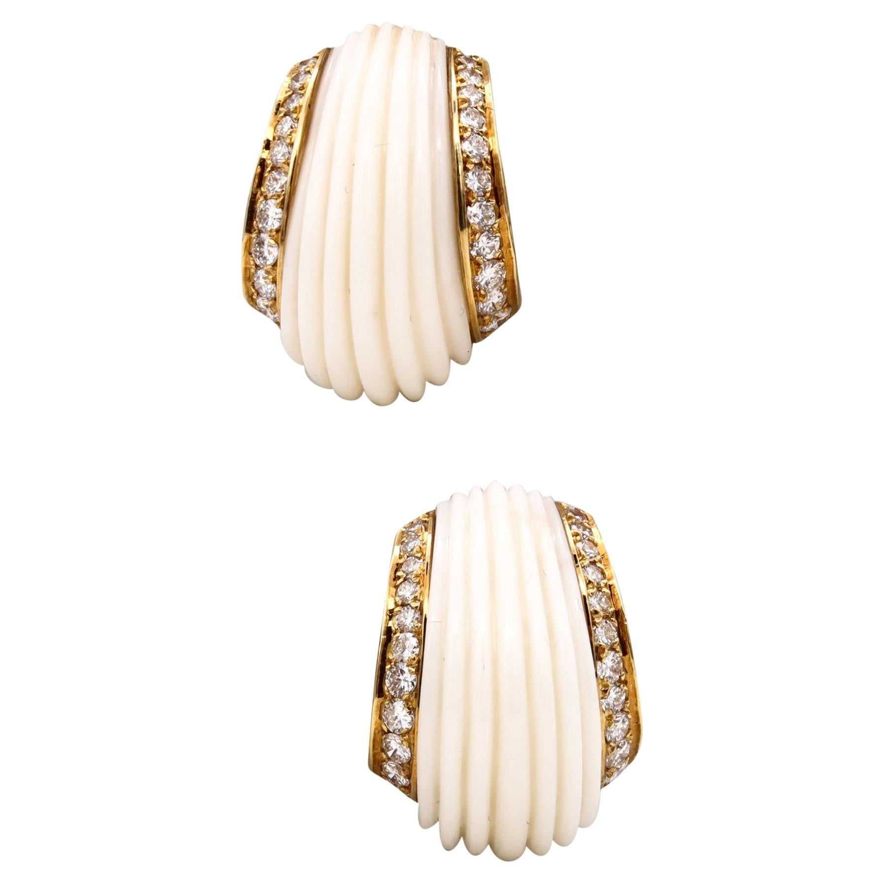Charles Turi New York 18kt Gold Earrings with 2.42 Cts in Diamonds White Coral
