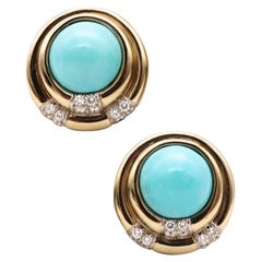 Charles Turi New York Clip Earrings 18Kt Gold with 25.94 Cts Diamond Turquoises