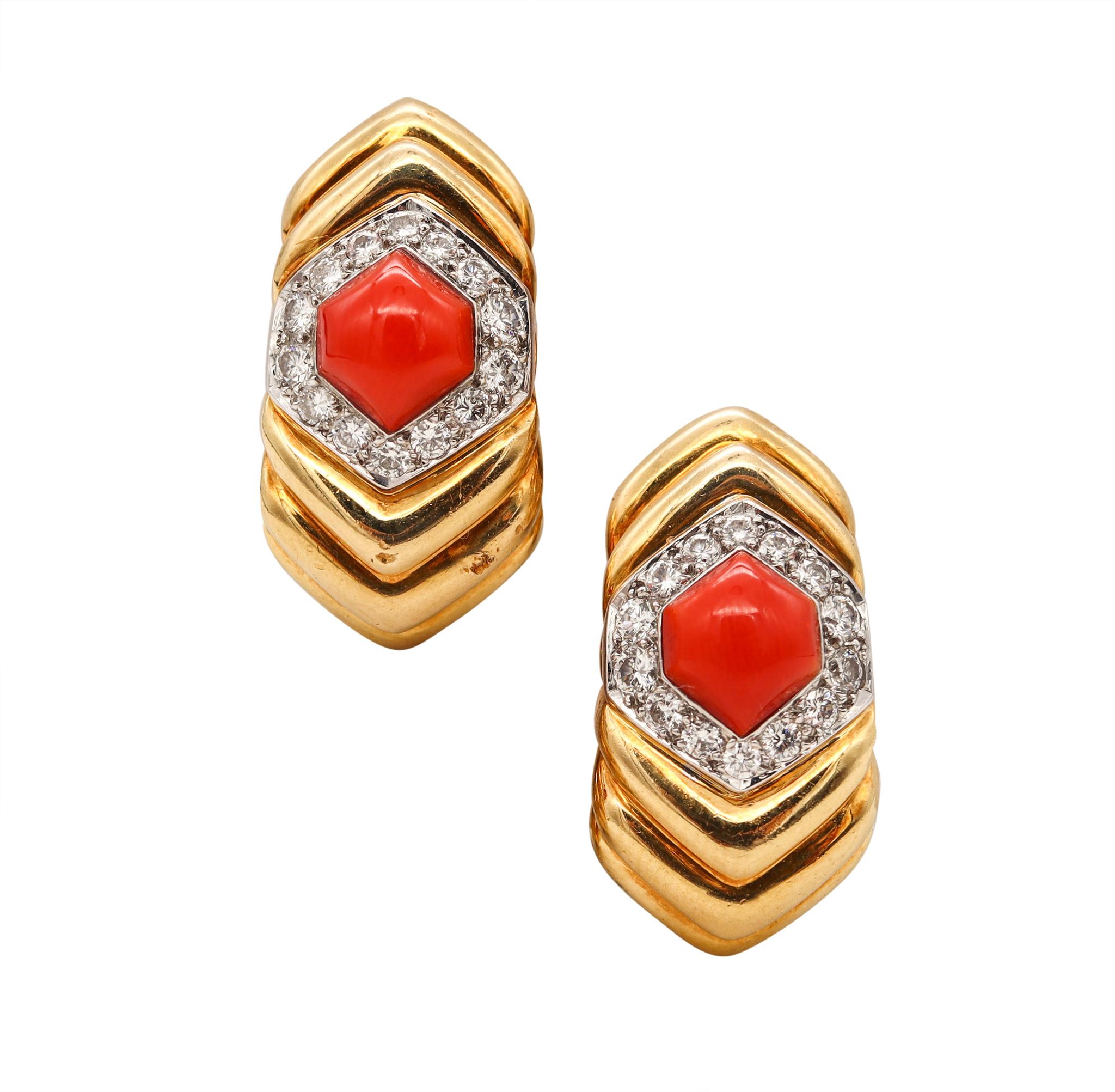 Women's Charles Turi New York Clip on Earrings 18kt Gold 5.96 Cts in Diamonds and Corals
