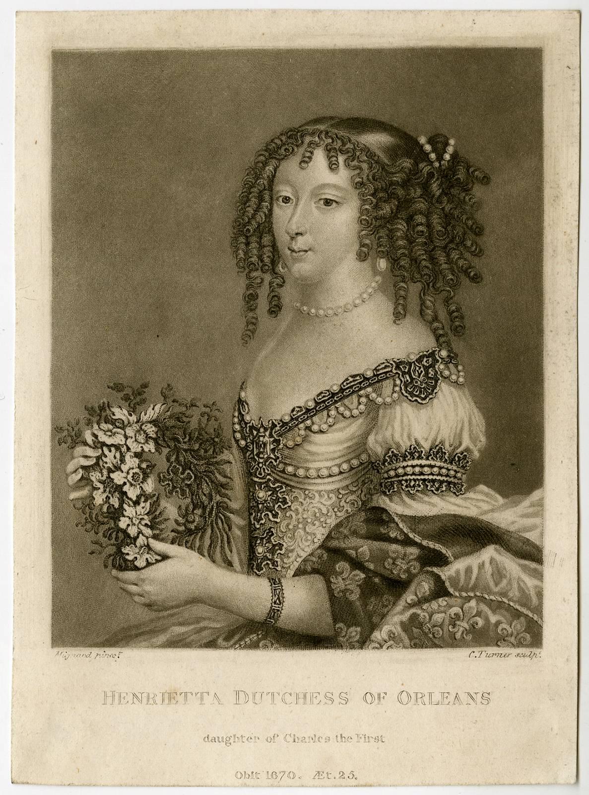 Charles Turner Portrait Print - Henrietta dutchess of Orleans - Portrait of Henriette Stuart.