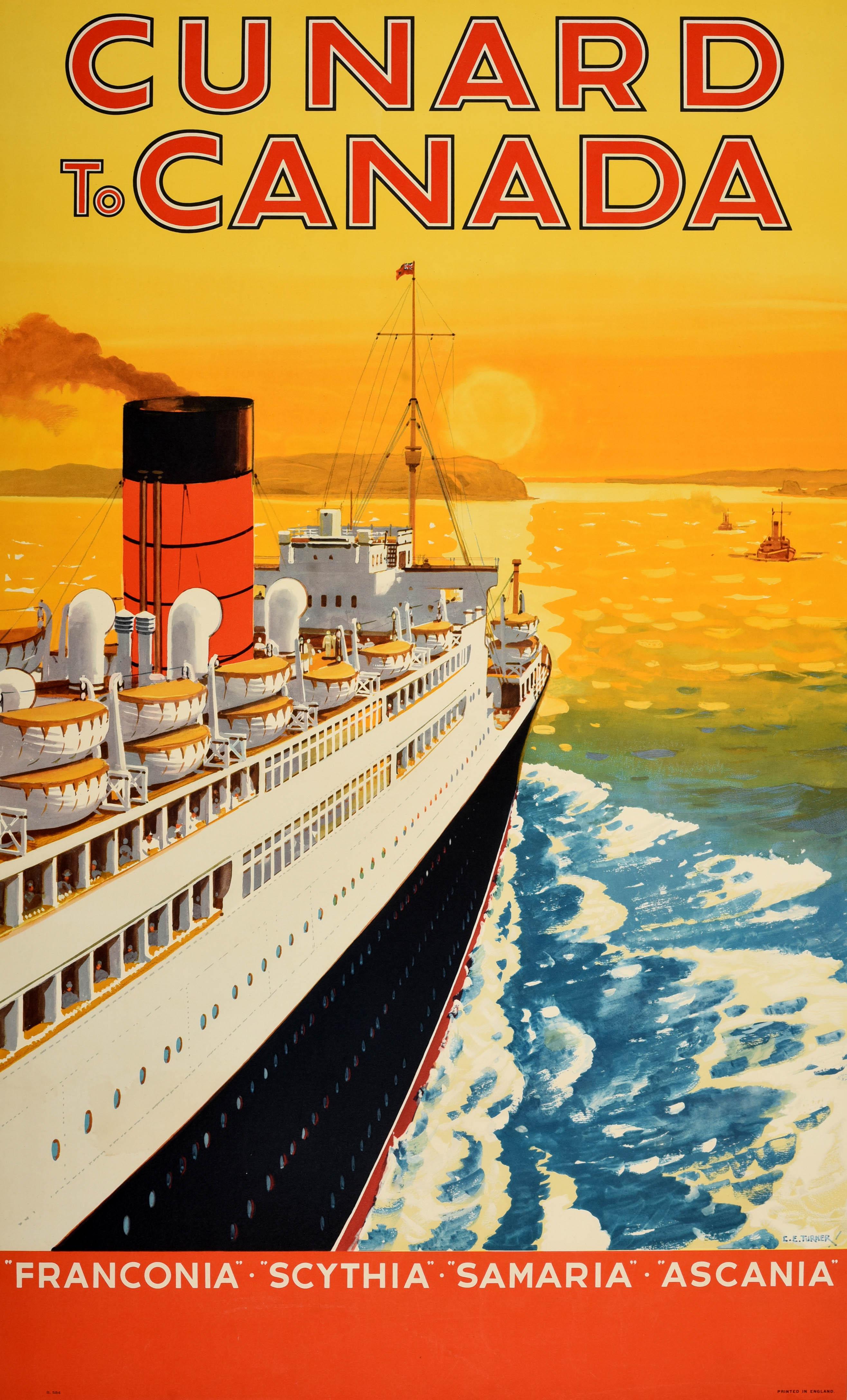 Affiche de voyage de croisière originale Cunard To Canada Franconia Scythia Samaria - Print de Charles Turner