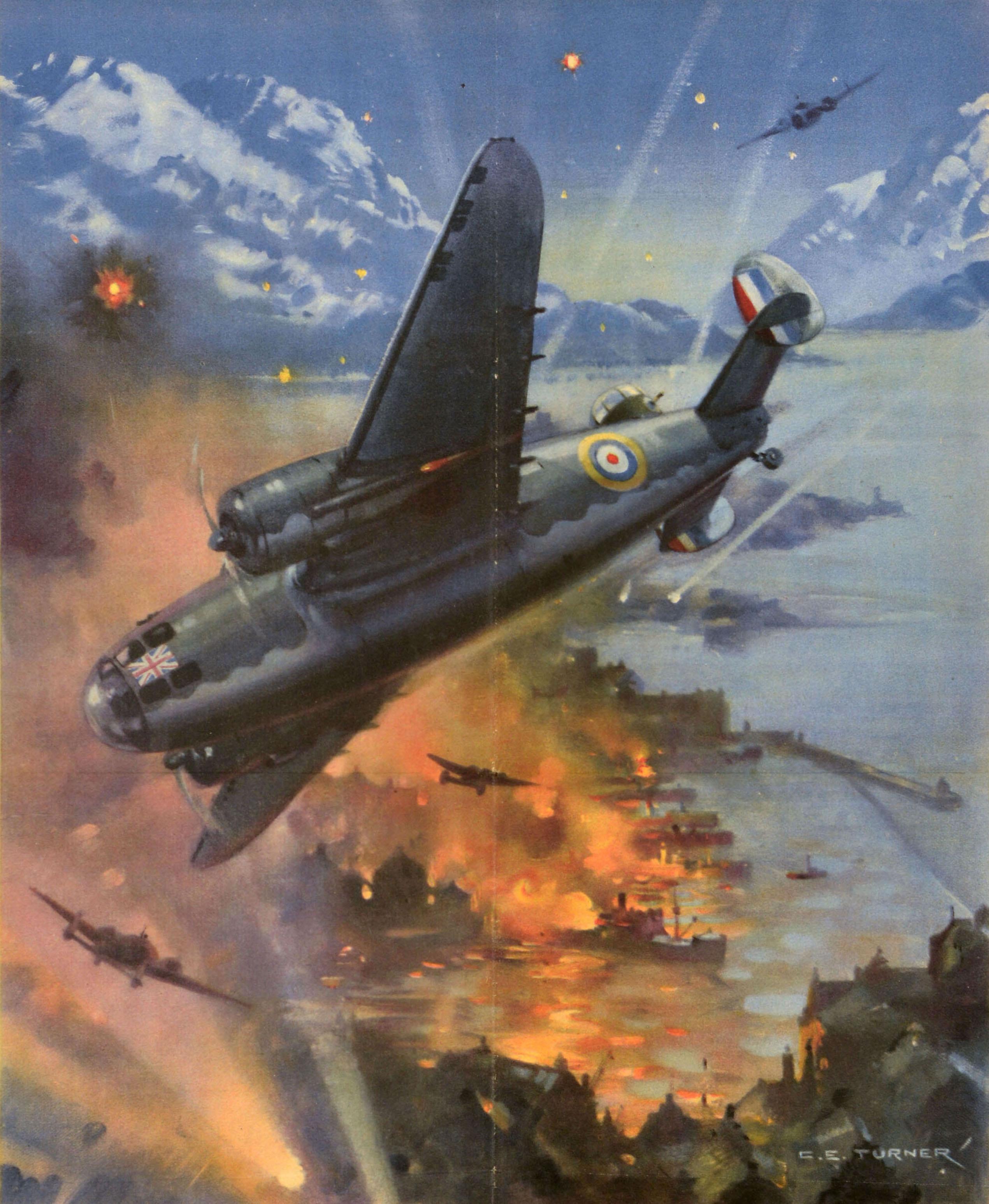 Poster propagandistico originale d'epoca Back Them WWII Up & Up Hudsons Coastal Command - Print di Charles Turner