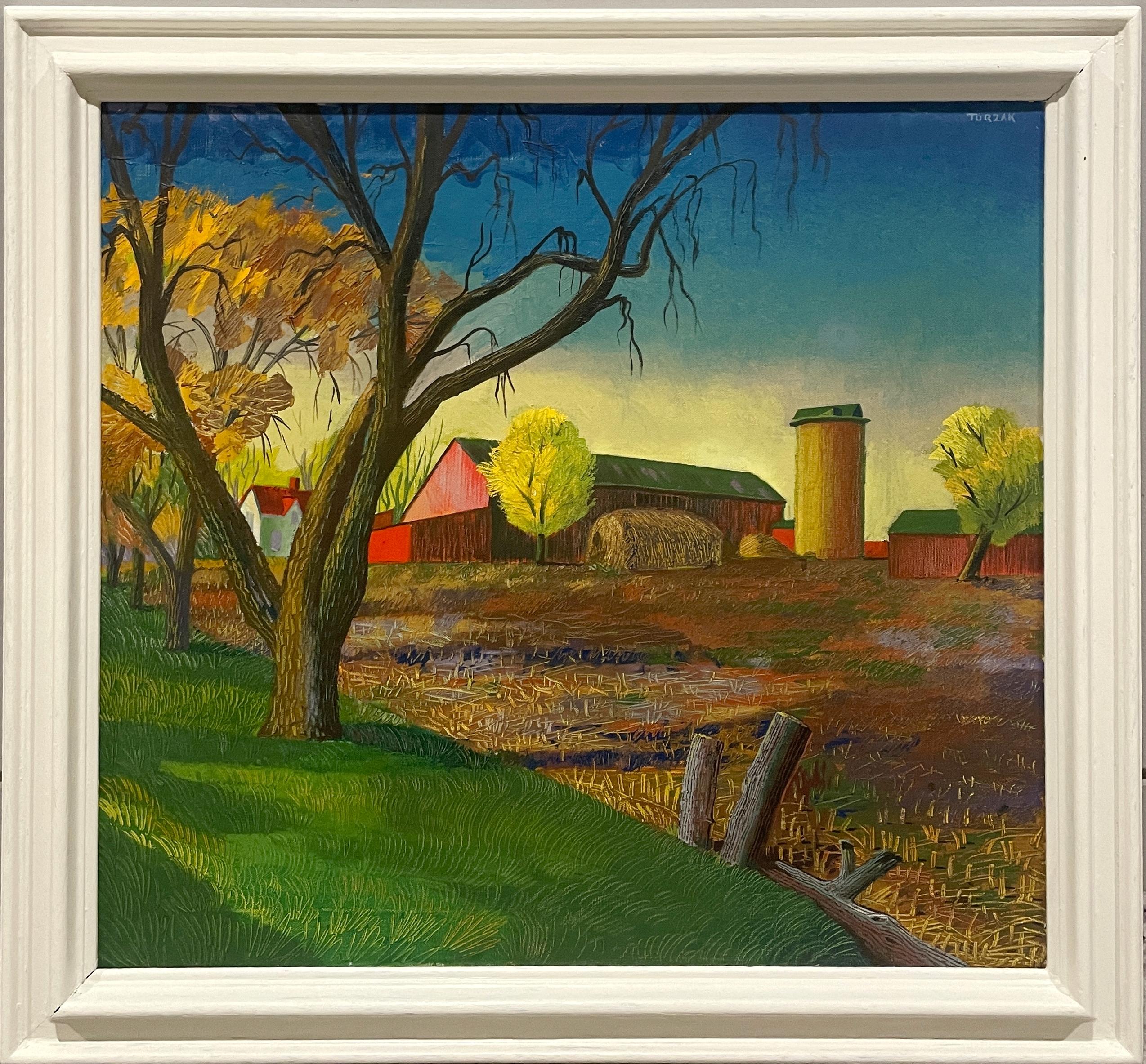 A Colorful, Mid-Century Modern American Scene Painting, "The Farm"