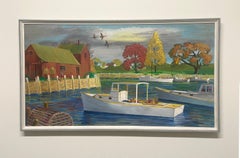 A Charming, Modern Maine Harbor Scene Painting, Lobster Traps & Fishing Boats