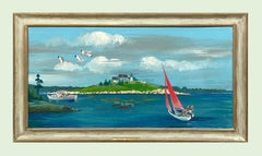 A Colorful, Modern Maine Harbor Scene Painting, Pumpkin Island Lighthouse