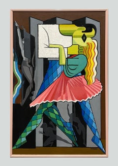 A Large Mid-Century Modern, Cubist Art Deco Painting, "The Dancers"