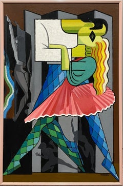 A Large Mid-Century Modern, Cubist Art Deco Painting, "The Dancers"
