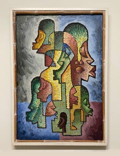 Un grande dipinto cubista a motivi tribali della metà del secolo scorso, "Artifact Contour".