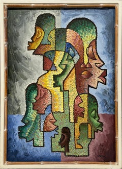 Un grande dipinto cubista a motivi tribali della metà del secolo scorso, "Artifact Contour".