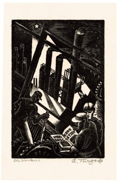 'The Workers (No. 1)' — 1930s WPA Modernist Woodcut