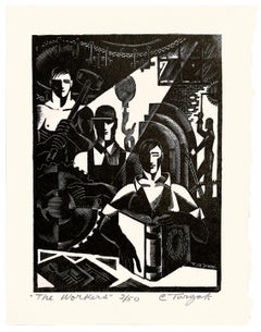 Los trabajadores (nº 2)" - xilografía modernista de la WPA de los años 30