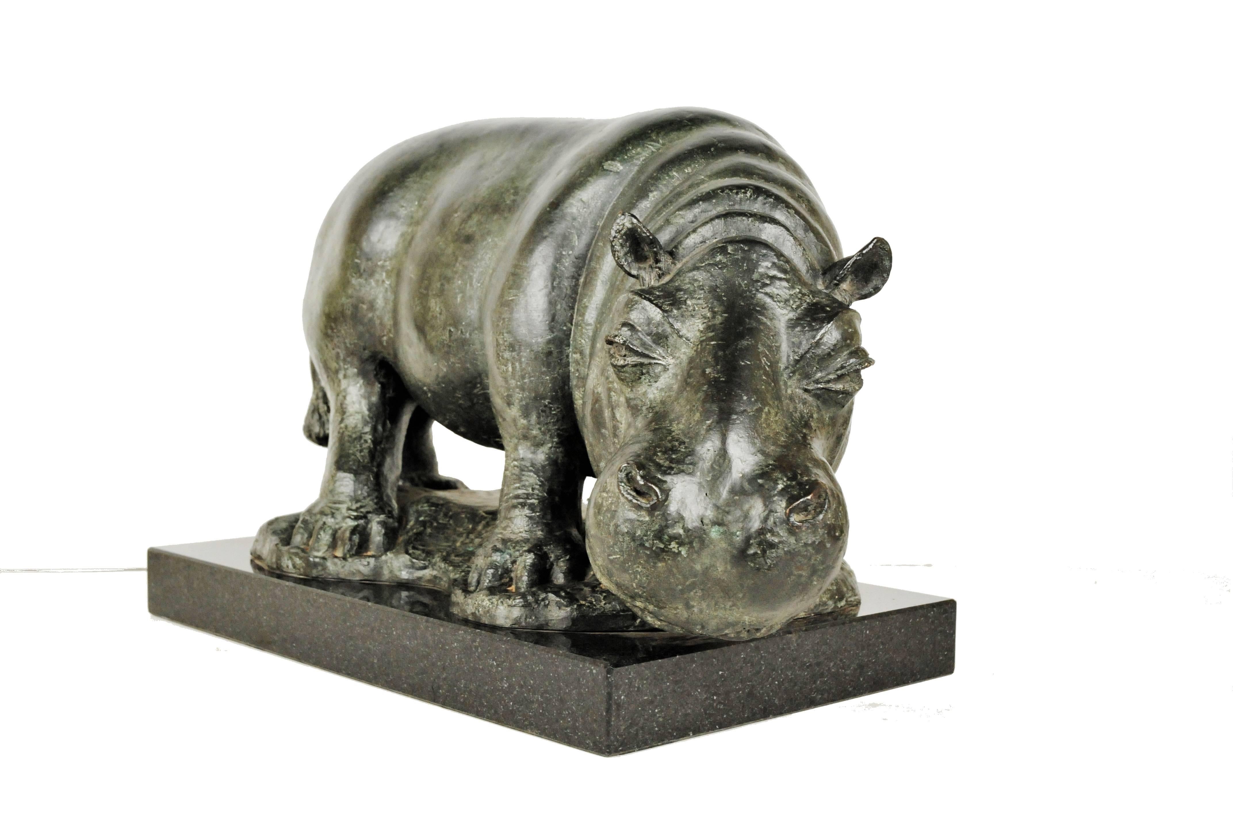 American Charles Umlauf, Hippo Madre, Patinated Bronze Sculpture, 1983