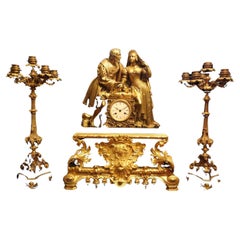Charles V - Commemorative Gold Plated Bronze and Black Marble Mantel Clock Set