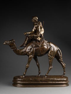 Charles Valton : "Arab warrior riding a dromedary", bronze sculpture, XIXth c.