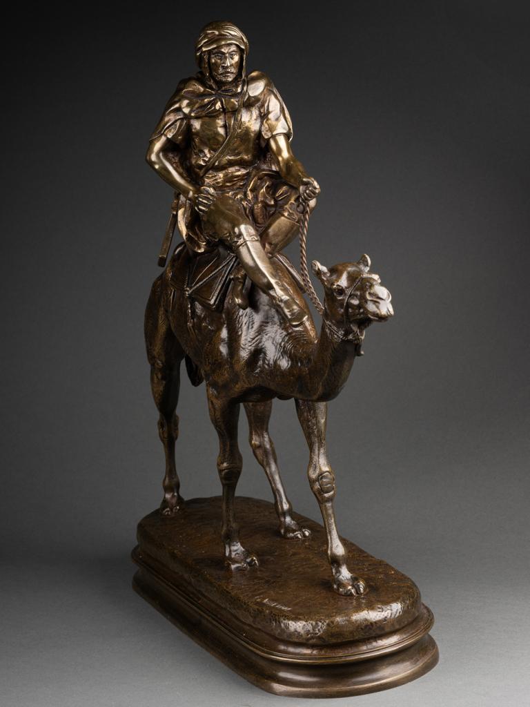 Bronze Charles Valton : « guerrier arabe chevauchant un dromedary », sculpture en bronze, XIXe siècle 