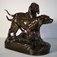 Deux chiens de chasse - Bronze de Charles Valton, 19e siècle, signé