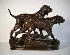 Deux chiens de chasse - Bronze de Charles Valton, 19e siècle, signé