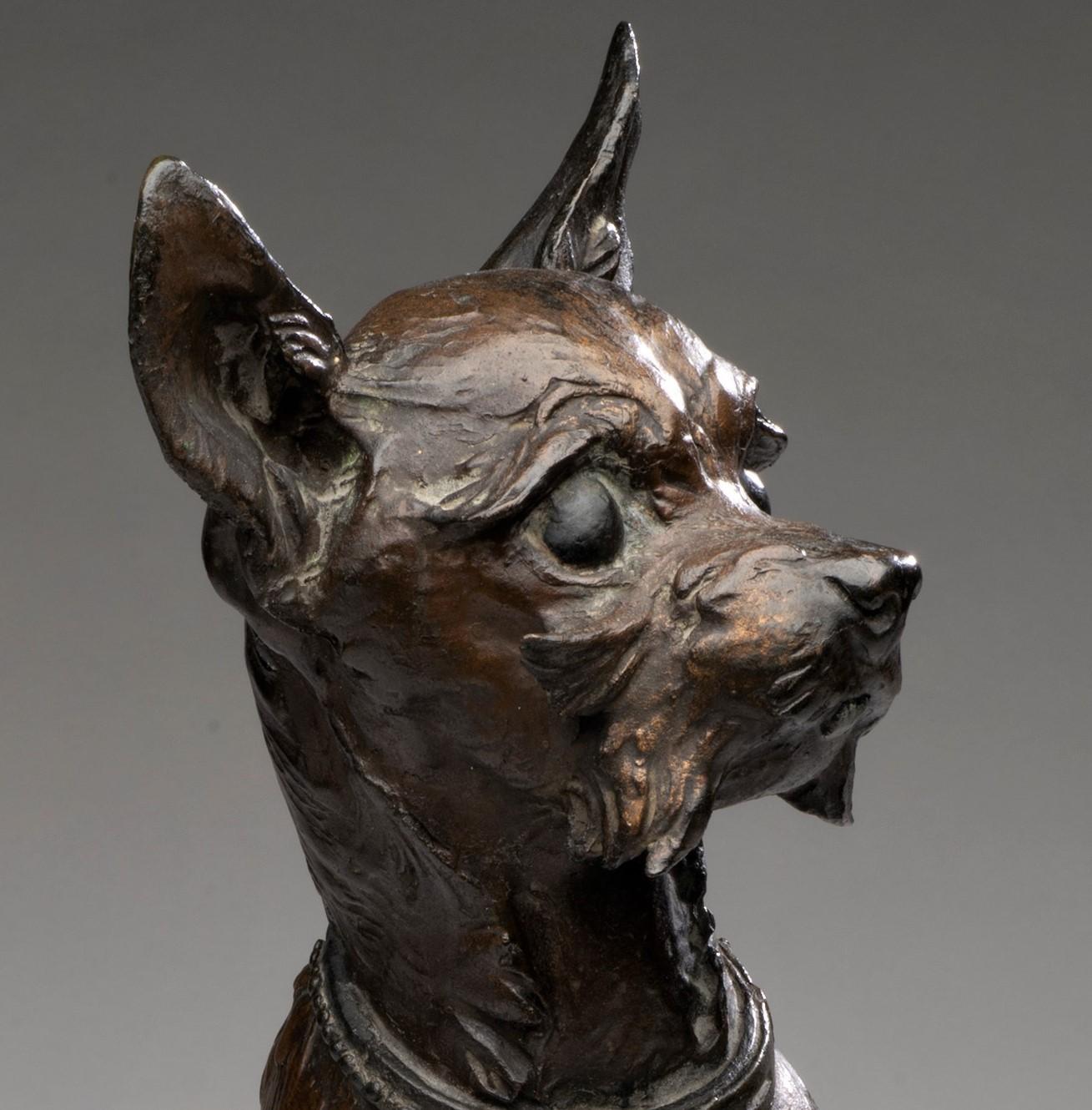 Rare bronze ancien grandeur nature d'un chien chihuahua 