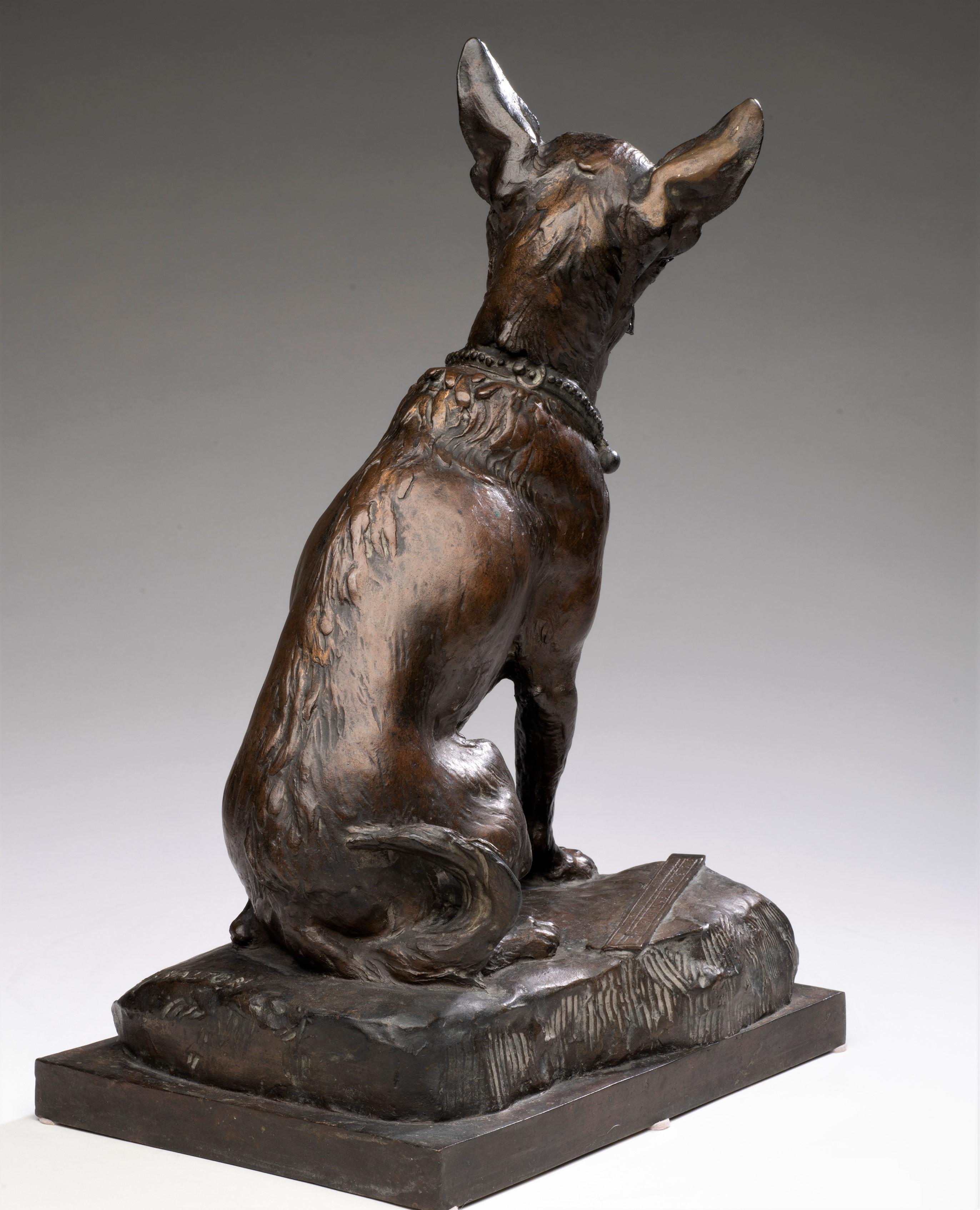 Raro, Antiguo, Bronce de tamaño natural de un perro Chihuahua 