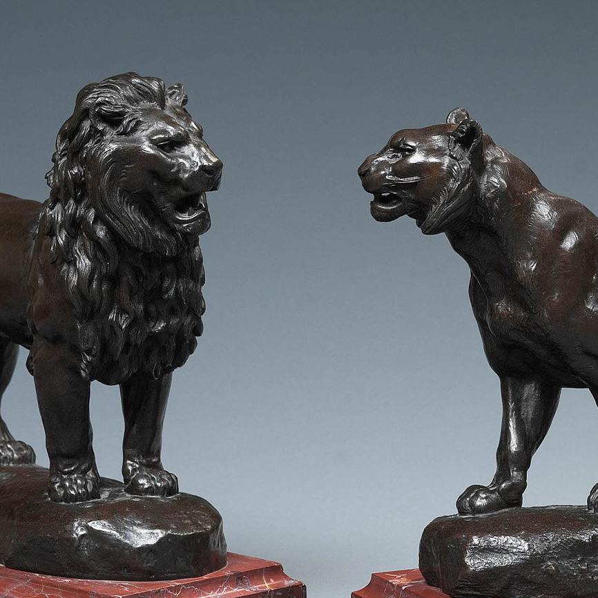 Karl Valton 
1851-1918 Französisch

Tigre et Lion
Bronze mit brauner Patina 

Beide Items messen 
13 1/2