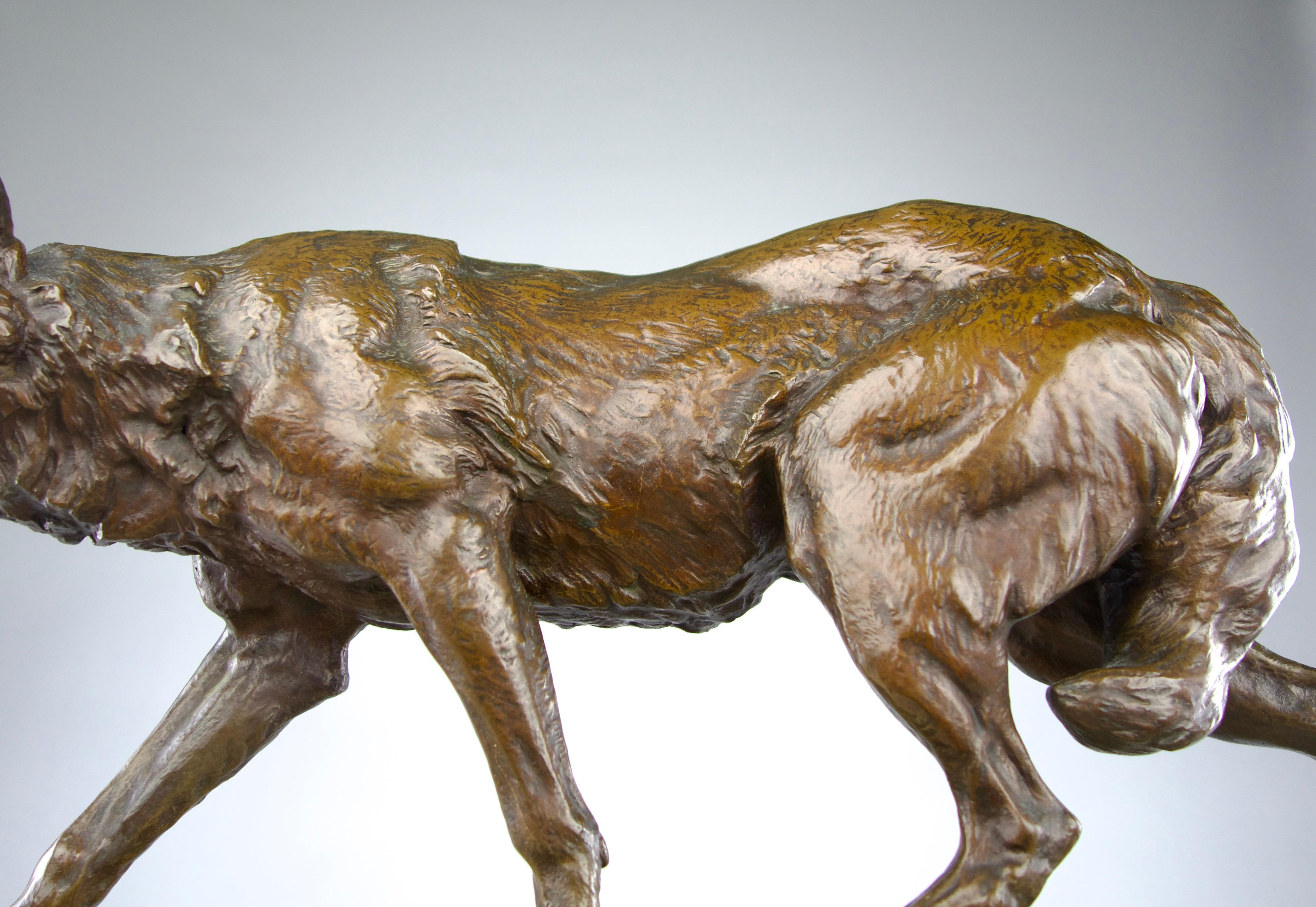 Charles Valton, The Tracking Wolf, Romantic Period Sculpture 19th Century France For Sale 6