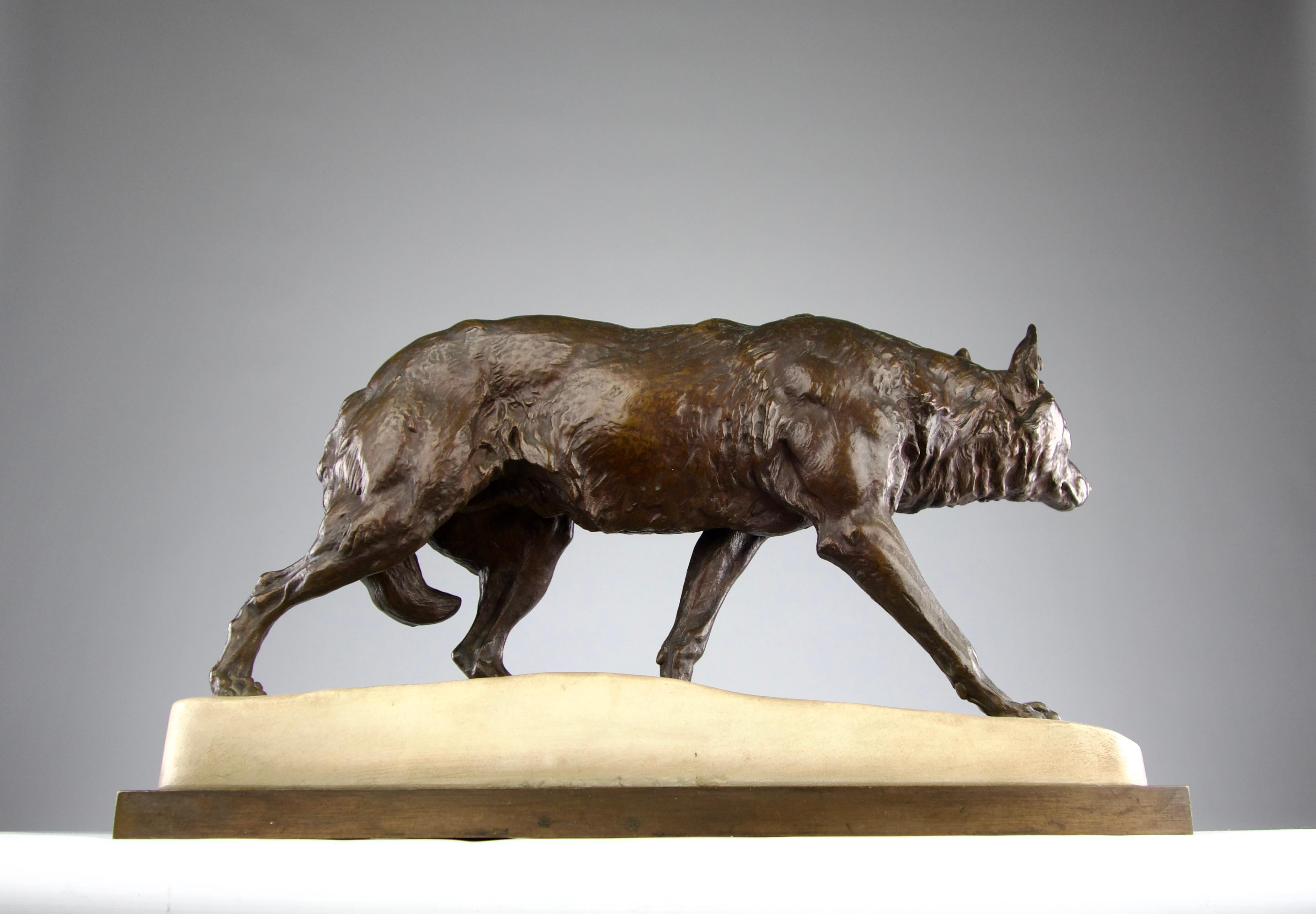 Bronze Charles Valton, The Tracking Wolf, Romantic Period Sculpture 19th Century France For Sale