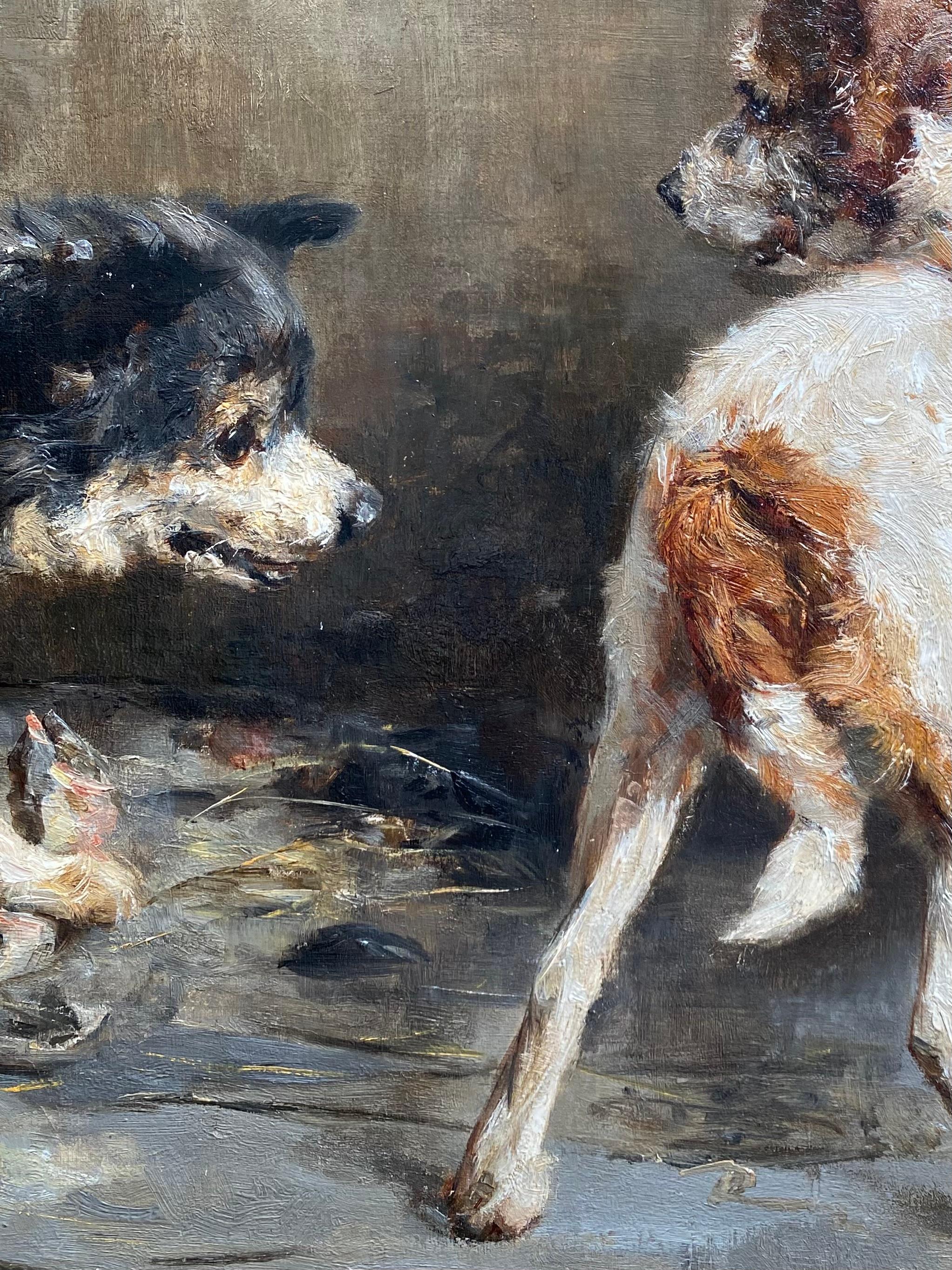 Hund, der sein Mittagessen beschützt