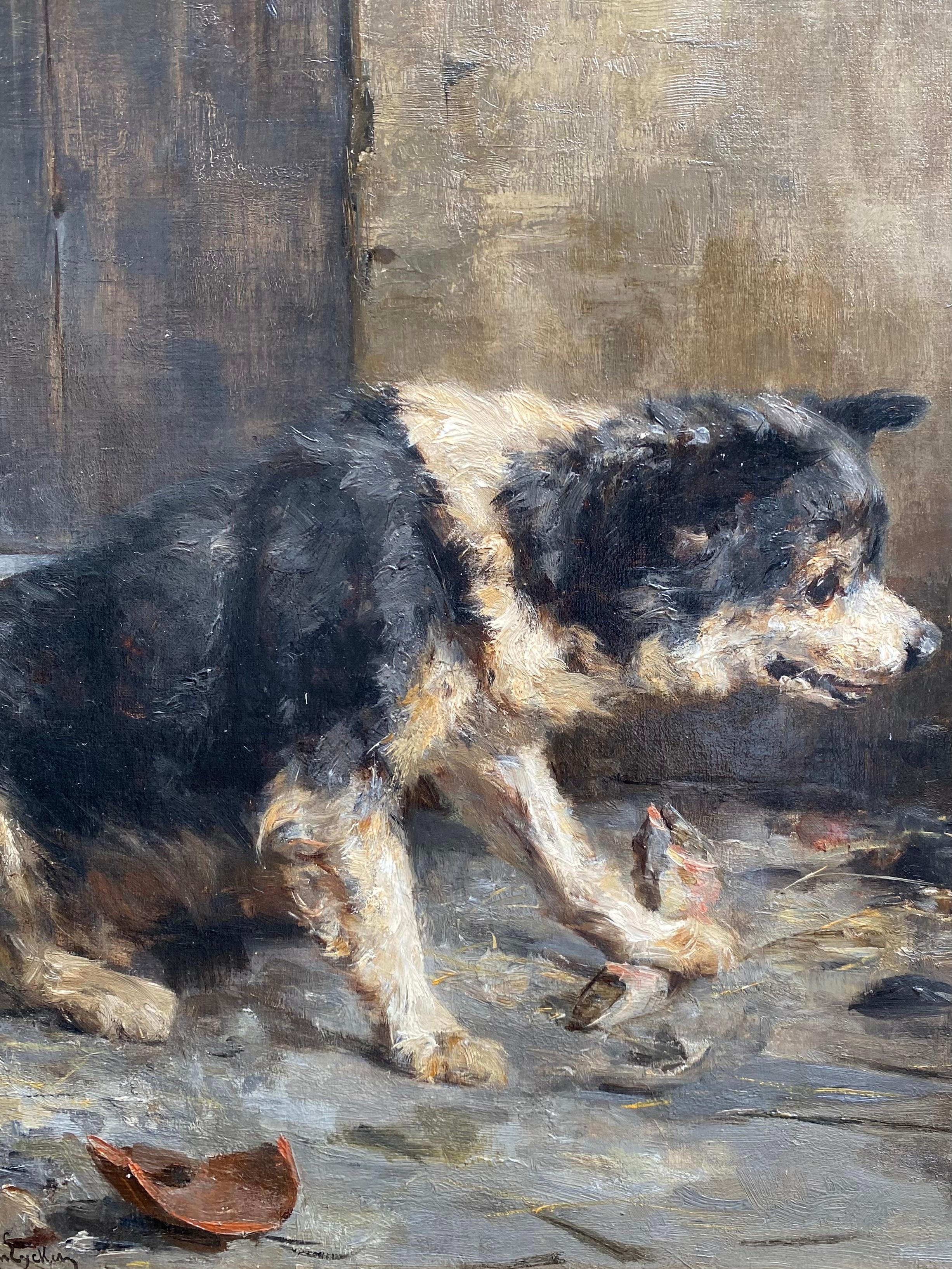 Hund, der sein Mittagessen beschützt