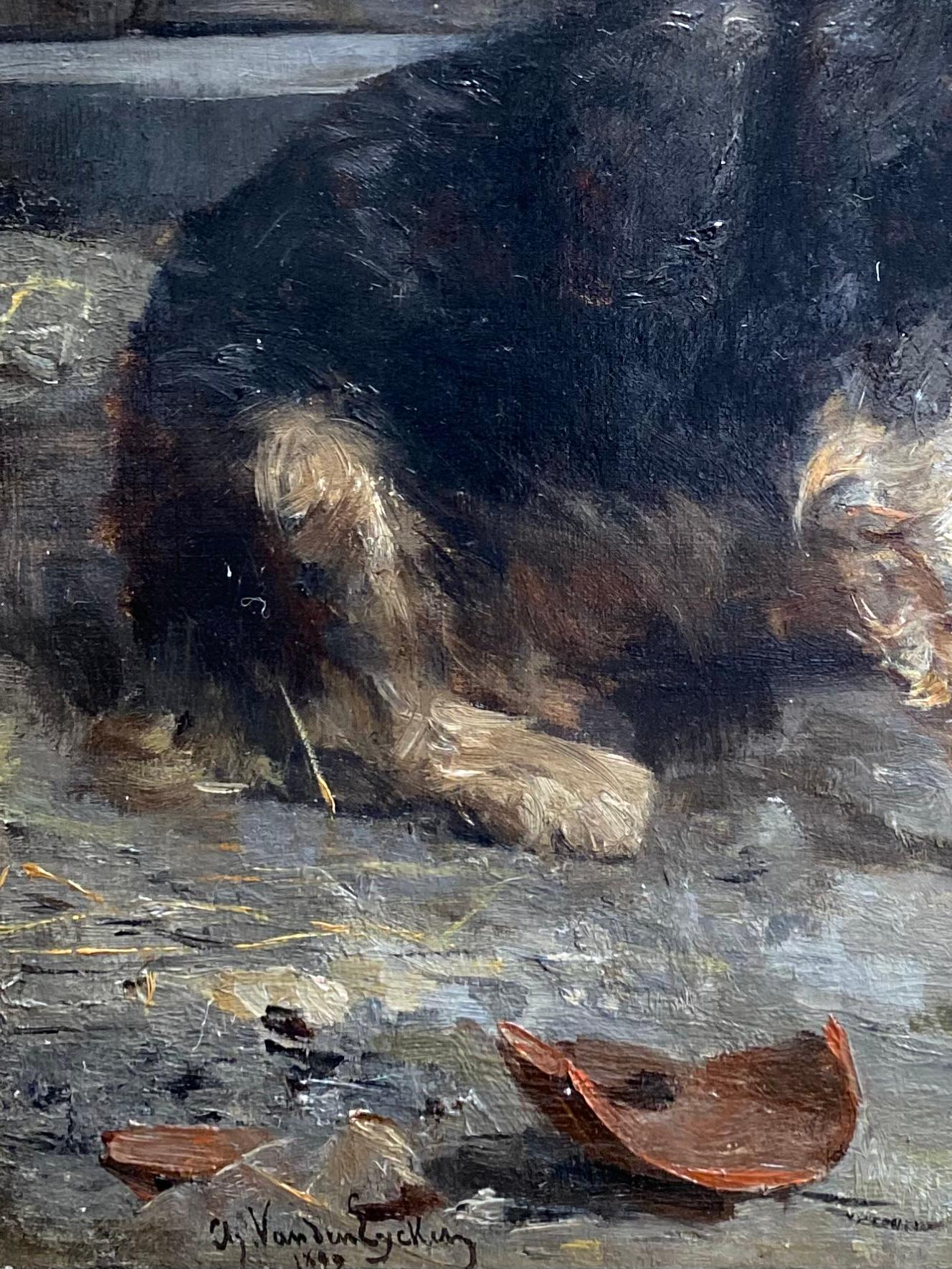 Hund, der sein Mittagessen beschützt