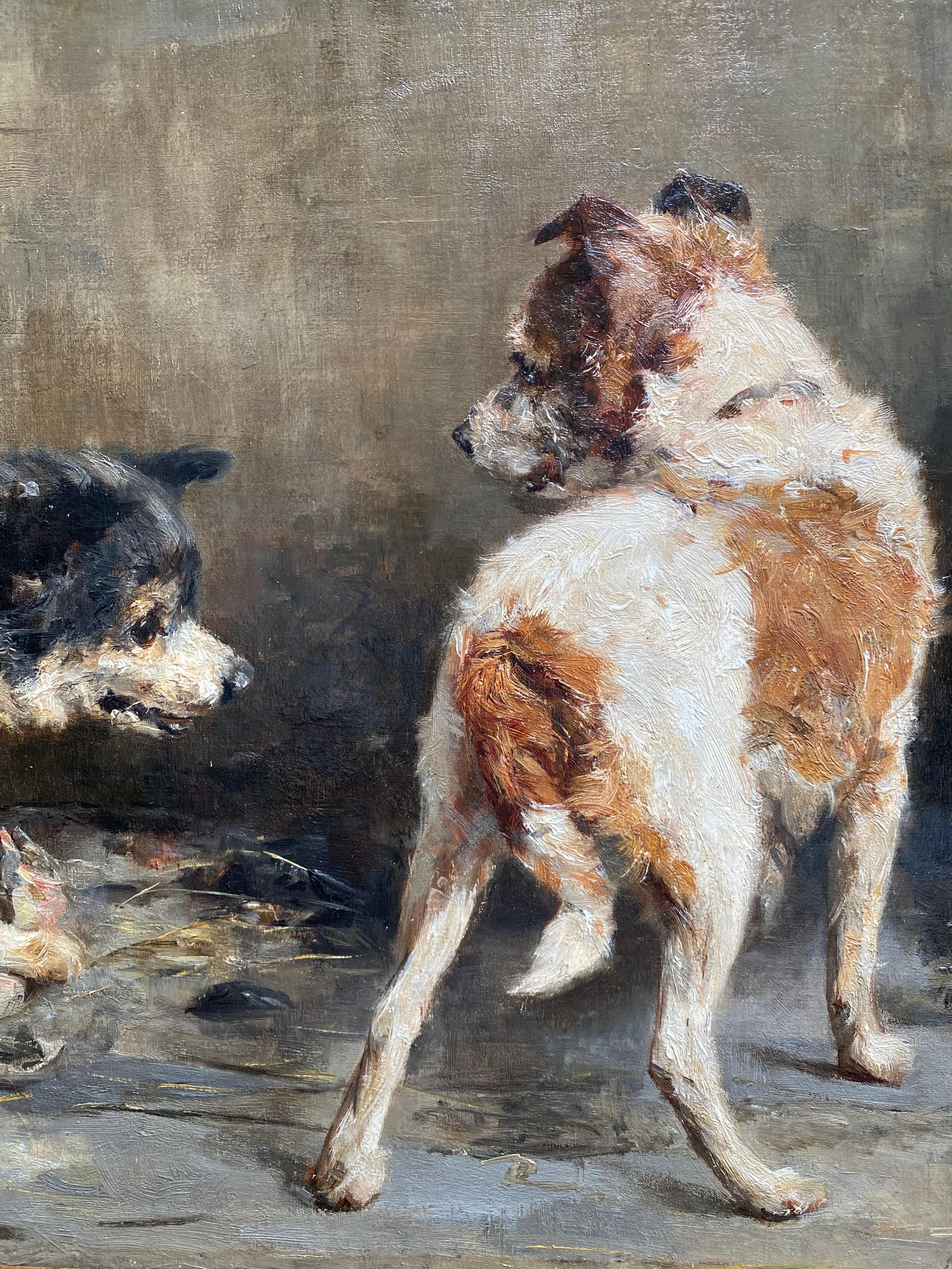 Hund, der sein Mittagessen beschützt
