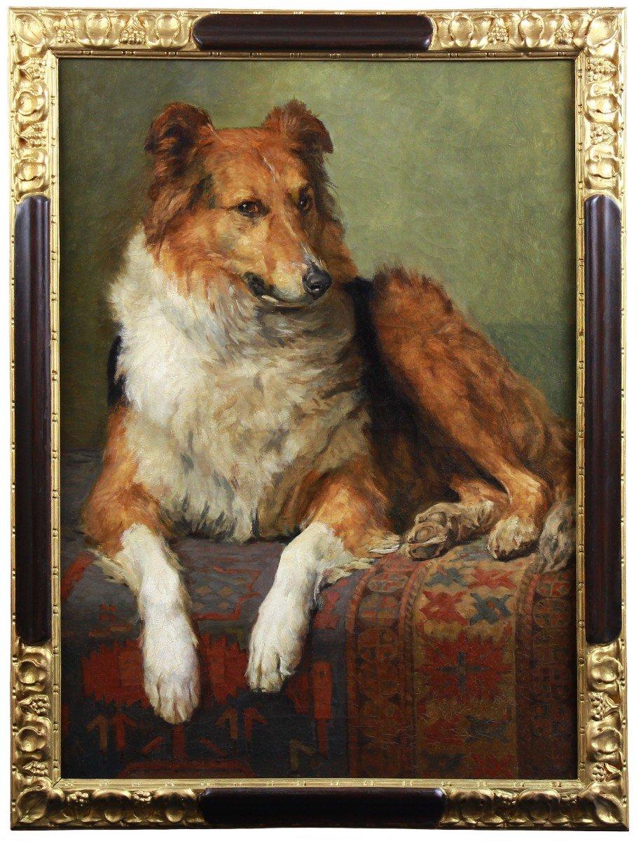 Animal Painting Charles Van Den Eycken - Portrait de chien par Charles Van DEN école belge 19ème