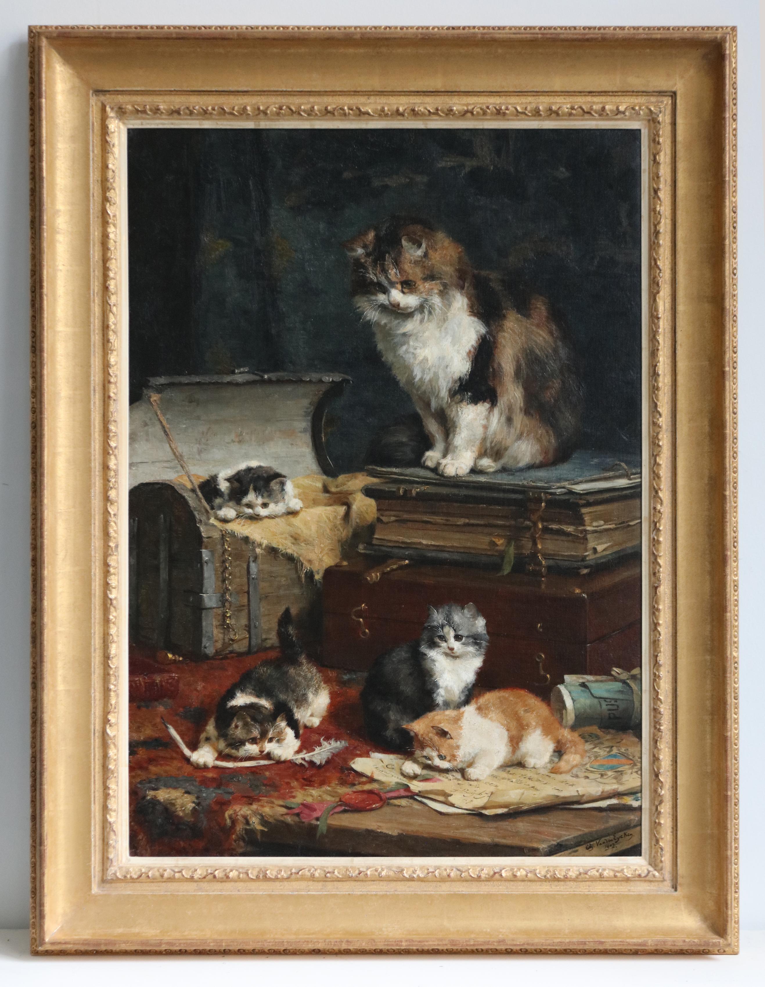 The Playful Four - Charles van den Eycken (Antwerp 1859-1923) - Romantic Painting by Charles Van Den Eycken