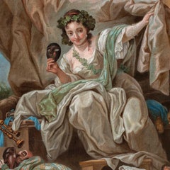 Charles van Loo (Français) - Peinture de figures du XVIIIe siècle - Allégorie Comédie