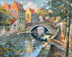Cygnes de Bruges, Charles  Verbrugghe, Bruges 1877 - 1974 Paris, Impressionniste