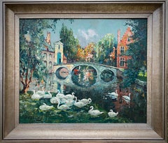 Vue du canal de Bruges avec des cygnes blancs - Entrée du béguinage, Charles Verbrugghe