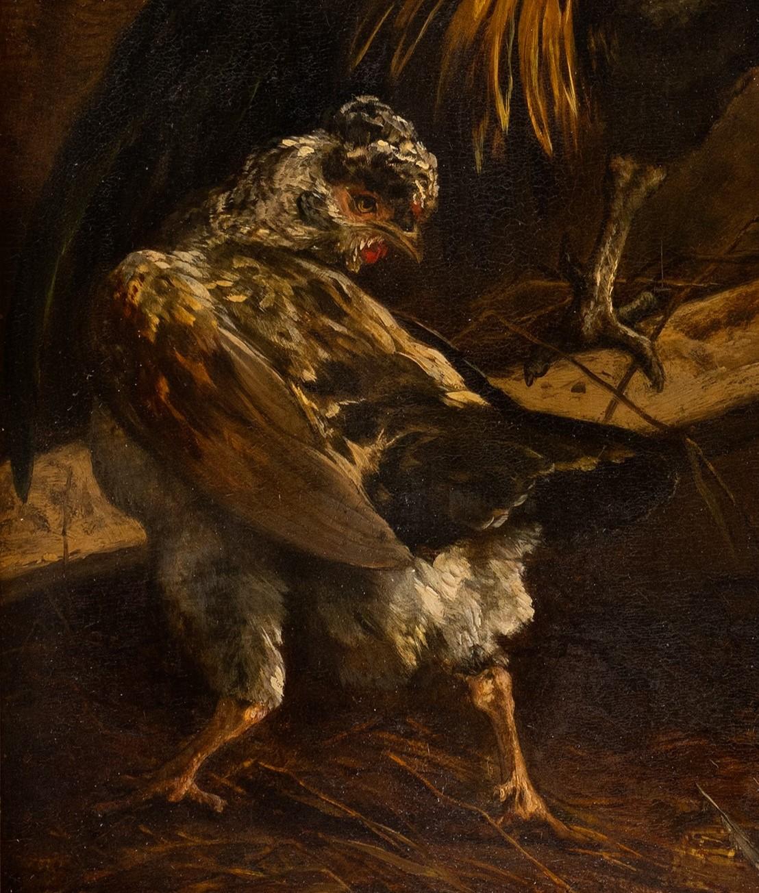 Crowing Rooster and Hens Charles Michel Maria Verlat (Belgian. 1824-1890) 2